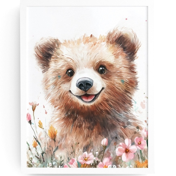 Creative Path Studios Other - Watercolor Floral Bear Portrait Wall Art Illustration Print Poster Unframed